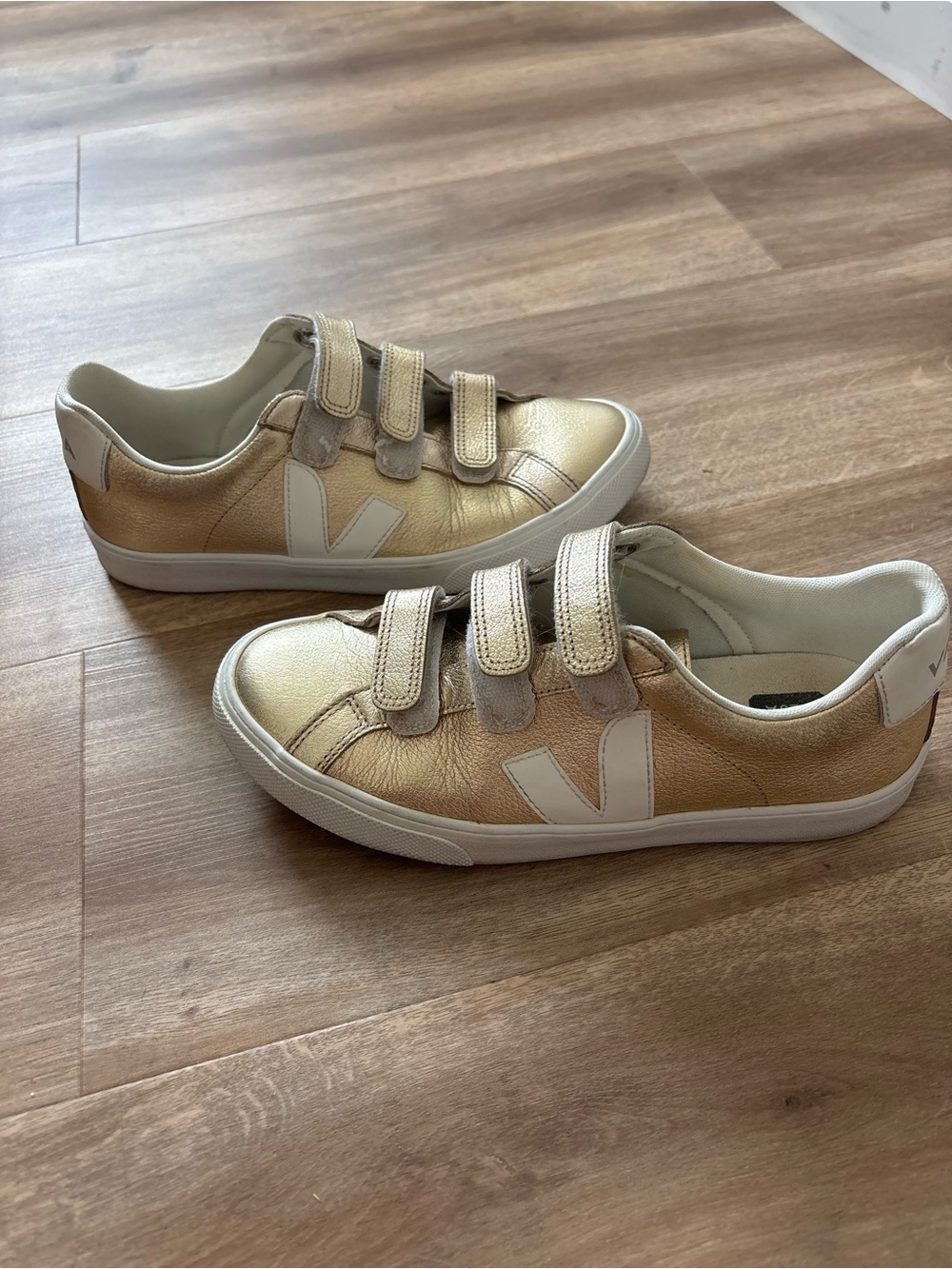 Veja Metallic Gold Velcro Sneakers with White